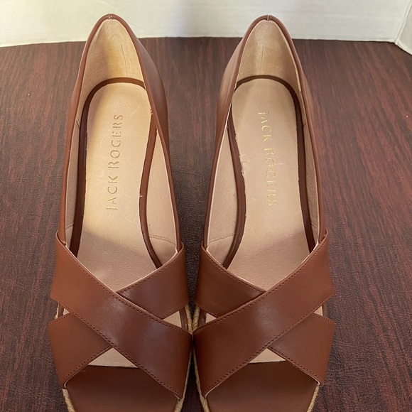NEW Jack Rogers PALMER Crisscross Wedge Espadrille Heels Mocha Leather - Picture 6 of 8